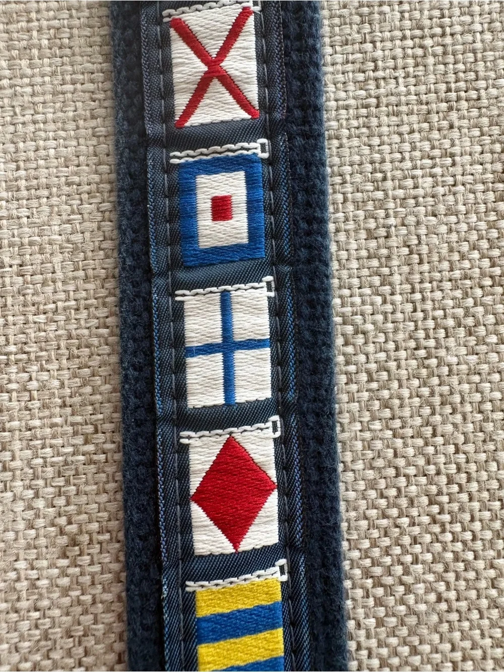 Bates Nautical Signal Flag Belt Size 36 Made in USA Navy Canvas Leather Trim